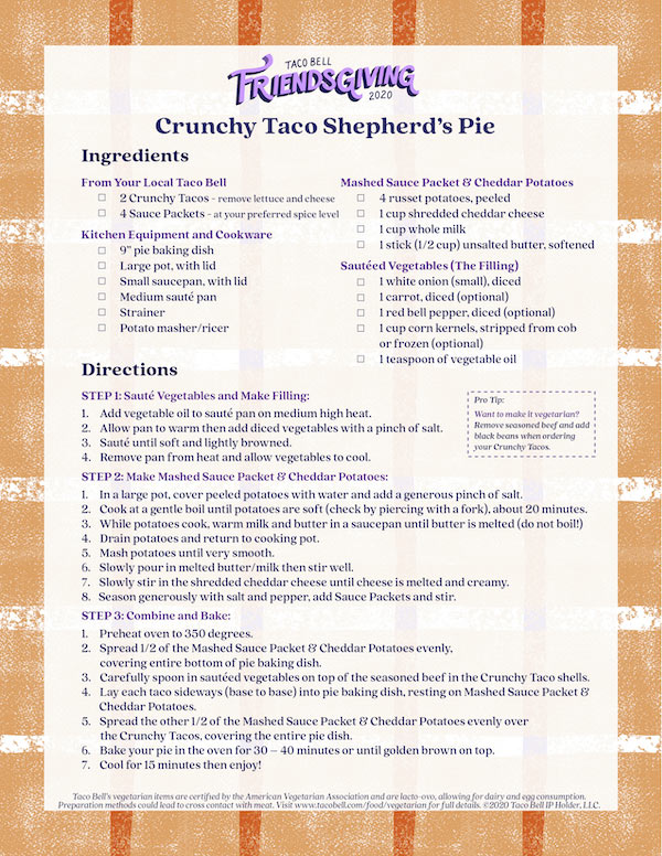 Crunchy Taco Shepherds 
Pie recipe card