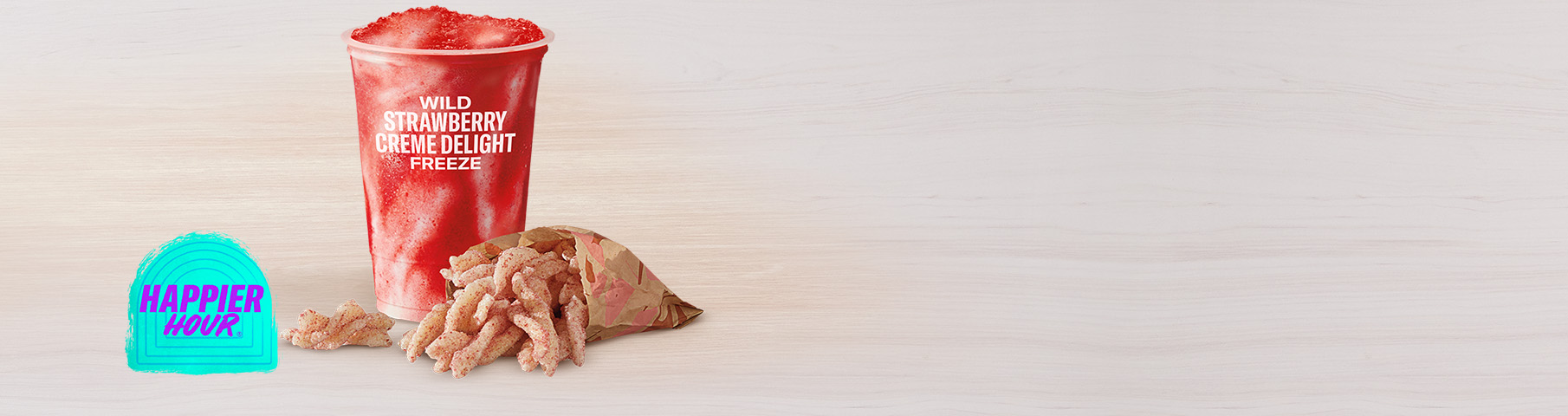 Happier Hour Wild Strawberry Creme Delight Freeze and Strawberry Twists