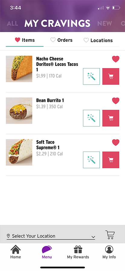 image of app favorite your go-to meal screen