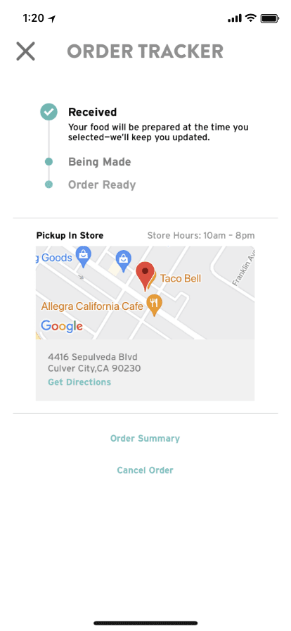 image of app tracking your order screen